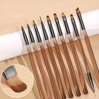 Ensemble de pinceaux pour nail art avec manche marron, stylo de peinture pour gel UV, outils de manucure pour motifs floraux