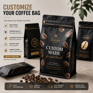 Bolsas de Embalaje para Granos de Café con Fondo Cuadrado, Impresión Digital Mate Personalizada, Bolsas de Café de Aluminio con Cierre - Product Image 1