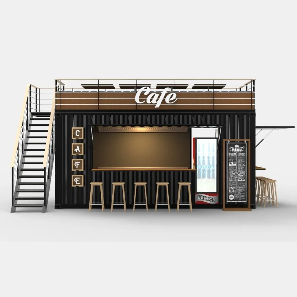 चीन कंटेनर कॉफी की दुकान कीमत 20FT 40FT Prefab कॉफी कियोस्क के साथ शिपिंग कंटेनर कैफे रसोई उपकरण