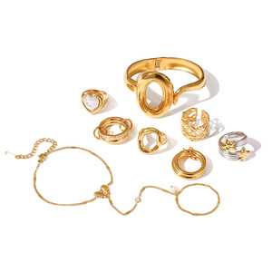 Ensemble de bijoux en acier inoxydable pour femmes, bagues géométriques en forme de cœur, bracelet, accessoires de mode, cadeau - Product Image 5