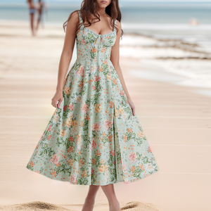 D & M Vestido sostenible con cordones Correa sexy Costura Estampado Patrón sólido Cuello Cintura natural Cremallera <span class=keywords><strong>Ropa</strong></span> de vacaciones - Product Image 3