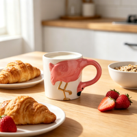 Mug en céramique flamant rose sculpté en 3D, peint à la main, tasse à café ou à thé, cadeau tropical original pour la décoration de la maison ou du bureau
