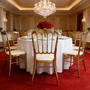 Sillas de Comedor Apilables de Metal Dorado de Lujo Estilo Napoleón para Banquetes, Hoteles, Fiestas, Eventos y Bodas - Product Image 4