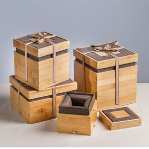 Cajas de regalo cuadradas de bambú hechas a mano para juegos de té y embalaje de porcelana, grosor personalizable - Product Image 1