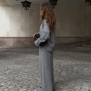 Ensemble pull et jupe pour femme, tricot à manches longues, col rond, avec jupe queue de poisson, nouvelle mode automne 2026, tenue décontractée élégante - Product Image 3