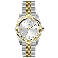 MOQ 50 pièces, montre de couple personnalisée avec votre design et votre logo, deux tons, argent et or, boîtier et bracelet entièrement en acier 316L, 50 m WR U3047