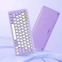 78 Tombol Retro Bulat Warna-warni Keyboard Lucu Bluetooth Dual Mode Keyboard Nirkabel untuk Komputer PC Laptop Keyboard Mini Pink