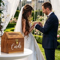 Boîte à cartes de mariage en bois brûlé verrouillable avec serrure en forme de cœur, boîte de rangement pour enveloppes pour la décoration de la fête de mariage