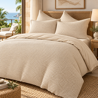 Ensemble de housse de couette gaufrée en coton personnalisable en gros avec envers en coton uni pour hôtels et complexes hôtelie