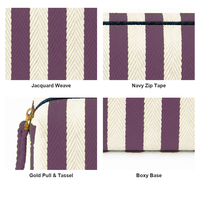 Sacs cosmétiques en jacquard durables, légers et portables avec fermeture à glissière, motif rayé, décontractés, pratiques pour les voyages