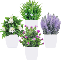 Mini-plantes artificielles mélangées en pot, fausses fleurs de lavande, roses et verdure, petites fleurs en plastique en pot pour la décoration de la maison, du bureau et de la table.