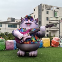 Modèle gonflable géant personnalisé de chat rock, Chat gonflable à thème musical avec guitare, Personnage gonflable pour événements de parc