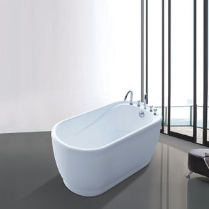 Baignoire ovale autoportante moderne en acrylique blanc avec drain, baignoire de luxe pour immersion profonde - Product Image 1