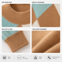 Pull d'hiver haut de gamme 100 % cachemire pour femme, motif losanges Argyle, tricot fin 12GG, précision machine Stoll, maîtrise du fil de 40 ans, sur mesure
