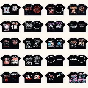 T-shirt da <span class=keywords><strong>uomo</strong></span> casual in cotone 100% lavorato a maglia a maniche corte, stampa <span class=keywords><strong>vintage</strong></span> Hell Star 1.1, vestibilità ampia, 260 grammi, magliette Hell Star - Product Image 3