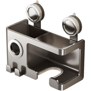 Support mural pour sèche-cheveux à ventouse, gris anthracite, rectangulaire, sans perçage, panier de rangement pour salle de bain - Product Image 1