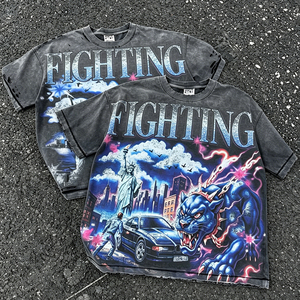 <span class=keywords><strong>T</strong></span>-<span class=keywords><strong>shirt</strong></span> <span class=keywords><strong>Nera</strong></span> da Uomo in Cotone 100% Traspirante 260gsm, Stile Boxy Streetwear, Stampa Grafica DTG, Lavaggio Acido, Effetto Distressed - Direttamente dalla Fabbrica - Product Image 1
