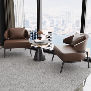 ชุดเก้าอี้เจรจาธุรกิจสมัยใหม่พร้อมโต๊ะกลม สำหรับห้องรับรองโรงแรมและสำนักงาน ใช้งานภายในอาคาร ดีไซน์หนังทนทาน - Product Image 3