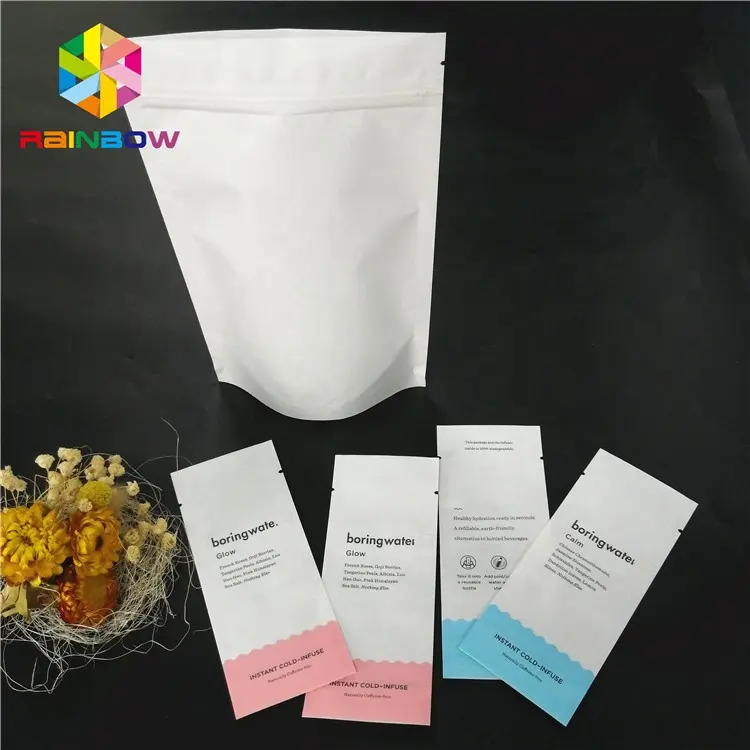 Compostable PLA Material Stand up Coffee Tea Bag 100% Recyclable Matte white Mylar Zipper Bag Promotion Sample Sachet