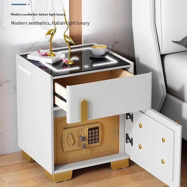 Smart Bedside Cabinet with Built-in Safe New Home Bedroom Design Minimalist Modern Luxury Bedside Cabinet with Combination Lock