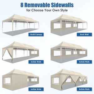 Tente de réception métallique grand format 10' x 20' avec 4 parois latérales amovibles, abri pour événements, auvent, gazebo, protection solaire pour mariages - Product Image 6