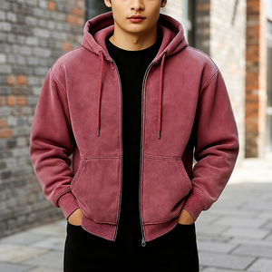 Sudaderas con capucha de felpa francesa de alto gramaje, algodón de alta calidad 500 g/m², con cremallera completa, personalizadas para hombre, estilo boxy y corto. - Product Image 3