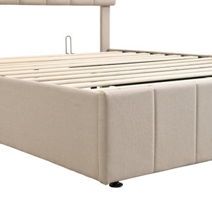 <b>Queen</b> <b>Size</b> Adjustable Upholstered Platform <b>Bed</b> with Hydraulic Storage System-Modern Beige Apartment-Friendly - Product Image 6