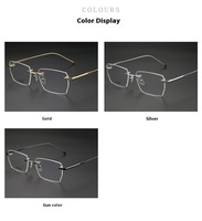 Gafas de negocios sin marco de titanio puro, Marco óptico de luz azul cuadrado pequeño, piernas estereoscópicas de sentido avanzado, clásicas