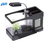 Aquarium de bureau USB multifonction JSD, mini aquarium avec lampe LED, horloge numérique et porte-stylo pour la maison et le bureau
