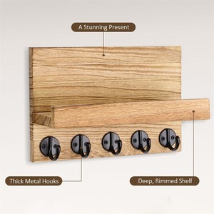 Wooden <b>Wall</b> <b>Mounted</b> Key Rack With Hooks And <b>Shelf</b> For Entryway Storage Organizer - Product Image 1