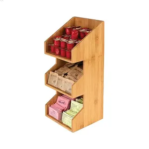 Scatola per bustine di tè in bambù accessori per ufficio Organizer per sacchetti di condimenti Caddy con parte anteriore in acrilico