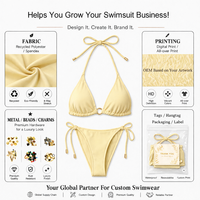 Conjunto de Bikini de Dos Piezas con Diseño Personalizado OEM, Top Triangular con Cuentas, Bordado de Palmera, Adorno Metálico, Tela RPET, Traje de Baño de Alta Calidad