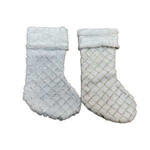 Chaussettes de Noël de luxe en gros à motif quadrillé blanc avec paillettes dorées pour décoration de cheminée suspendue - Product Image 5