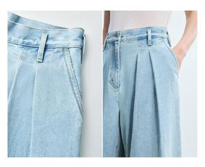 Trendy Light Blue Washed Wide Leg Denim Pants Premium Cotton Female Baggy <strong>Jeans</strong> Vintage Oversized Straight Loose <strong>Jeans</strong> - Product Image 6