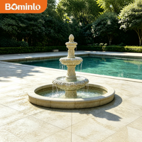 Fontaine de jardin extérieure de luxe en pierre naturelle à 3 niveaux, bassin sculpté à la main en forme de feuille, élément aquatique pour la décoration paysagère des cours de villas