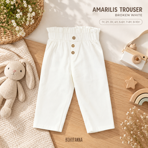 Pantalones BOHOPANNA Amarilis para niñas de 1 a 10 años, color blanco, cintura alta, con botones al frente, hasta la rodilla, corte recto, informales - Product Image 1