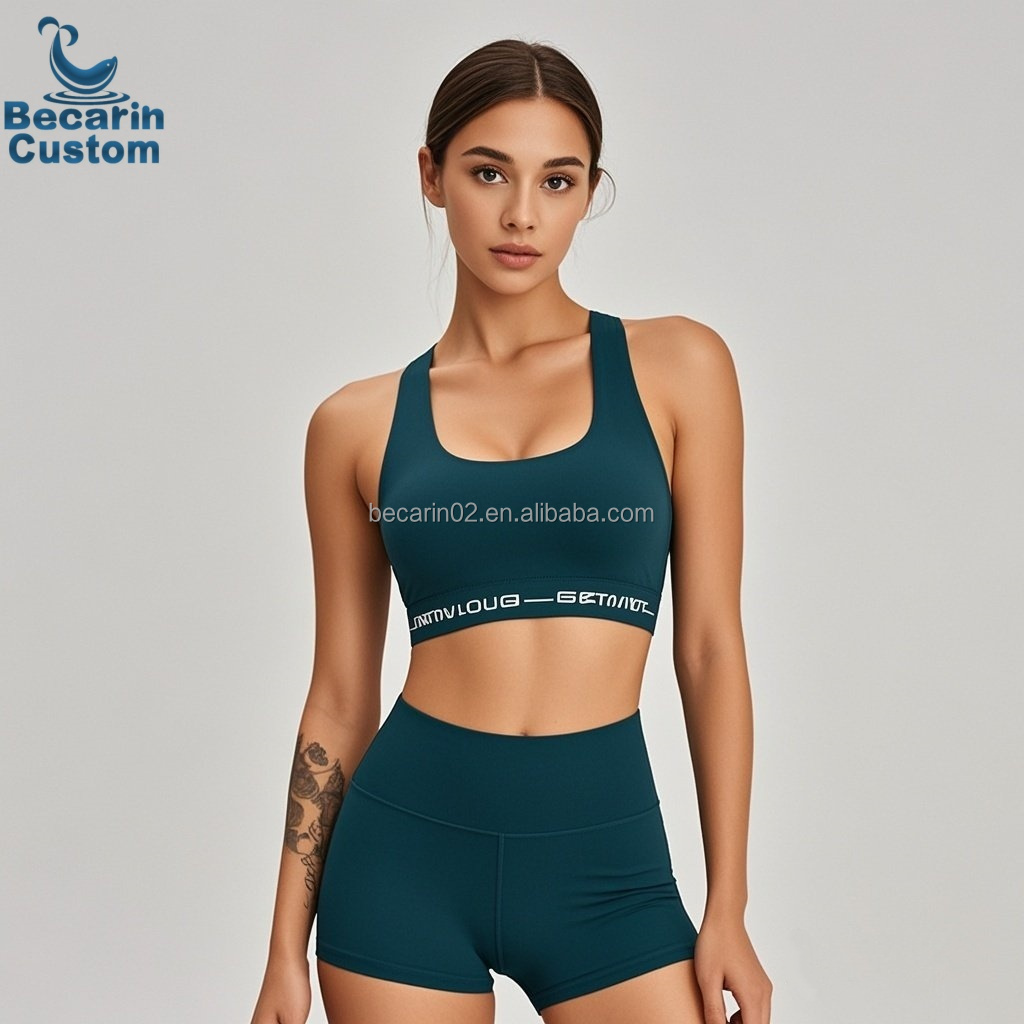 OEM Custom Women's Yoga Fitness Quick-Drying 2-Piece Sports Set Mid Waist Shorts and Push-Up Vest Gym Yoga Shorts Set for Women
