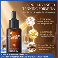Gouttes autobronzantes profondes pour un bronzage intense, sérum autobronzant à l'acide hyaluronique et à l'aloe vera pour le visage et le corps, bronzage sans soleil pour tous types de peau, enrichi en vitamines.