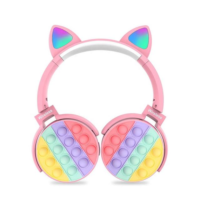 Fashionable Cute Cat Ear BT Earphone Wireless Headphones With Multiple Colour LED Light Over-head Headphones for Kids
