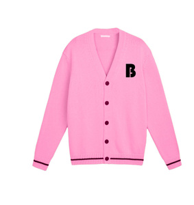 2020 Herbst Winter Herren-<span class=keywords><strong>Cardigan</strong></span> mit individuellem Logo, Langarm, Casual, Rosa und Grün, im Sorority-Buchstaben-Stil, Strickjacke - Product Image 1