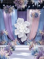 Bunga Peony Organza Jala Raksasa Desain Baru dengan Stand, Warna Sesuai Pesanan untuk Dekorasi Pernikahan Komersial Indoor Outdoor