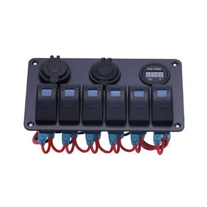 Panneau de commande marin tout-terrain 6 voies avec voltmètre numérique et <span class=keywords><strong>chargeur</strong></span> USB universel pour yacht, jeep, camping-car et VTT - Product Image 1