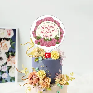 TX Acrylic Happy Mother'S Day Cake Top Flags Cake Topper For Mum Mother Birthday Celebration Decoration Party Supplier