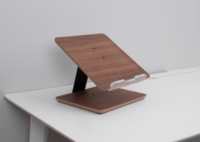 Support de tablette pliable style bois, trépied réglable à double axe, installation sur table, support pour ordinateur portable