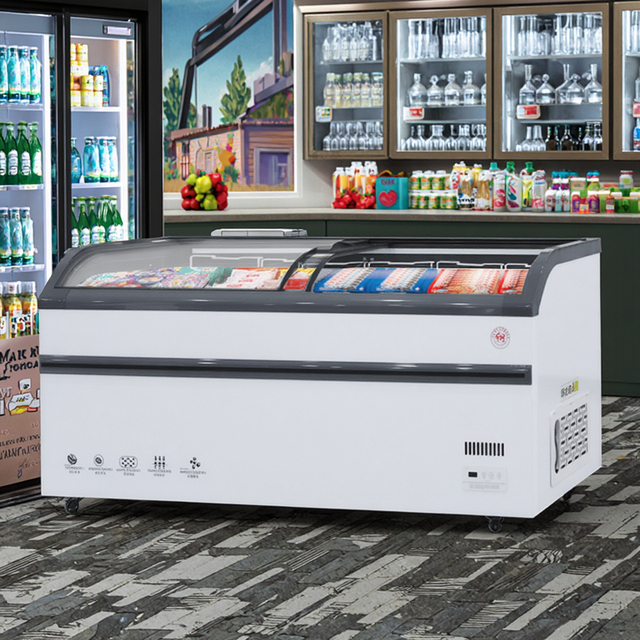 Island Display Refrigerator Large Capacity Glass Top Freezer for Supermarket Ice Cream and Frozen Food Storage Chest Freezer