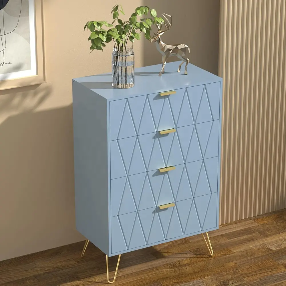 Line Series Blauw 4 Laden Kast Woonkamer Houten Kasten Voor Opslag Ladekast Van Slaapkamer