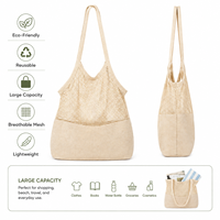 Sac de courses réutilisable en jute biologique tricoté avec longue poignée en corde pour fruits, légumes, savon et courses