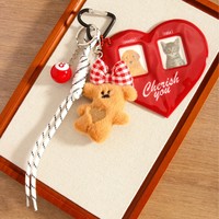 Pendentif ours en peluche semi-fait main style Miu mignon avec nœud et cœur, 2 pouces, breloque de sac photo couple, porte-clés, cadeau