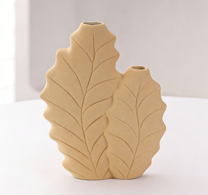 Vase en céramique de style nordique, couleur Morandi, forme de feuille botanique, finition peinte à la main, pour la présentation de fleurs séchées ou fraîches - Product Image 4