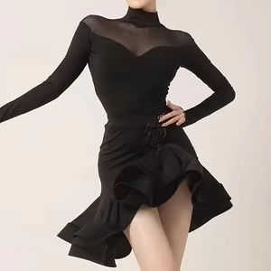 Novedoso y Popular <span class=keywords><strong>Traje</strong></span> de Baile Latino Negro con Falda y Mangas Largas <span class=keywords><strong>para</strong></span> Niñas, Transpirable <span class=keywords><strong>para</strong></span> Salón, Rumba, <span class=keywords><strong>Tango</strong></span> y Salsa, Disponible en Stock - Product Image 5